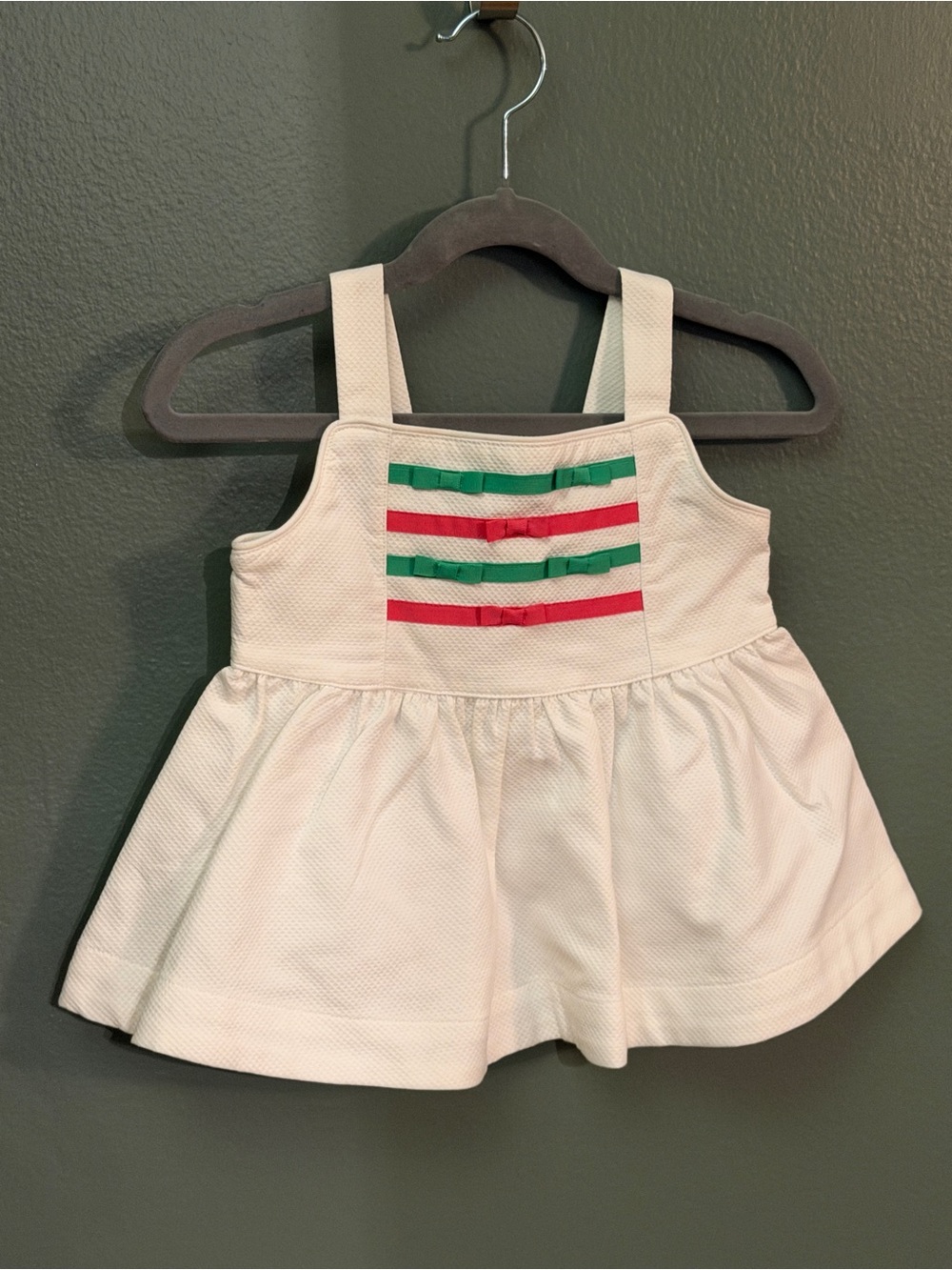 Janie and Jack Girls' Sleeveless blouse/top with Green & Red/Pink Ribbon Detail